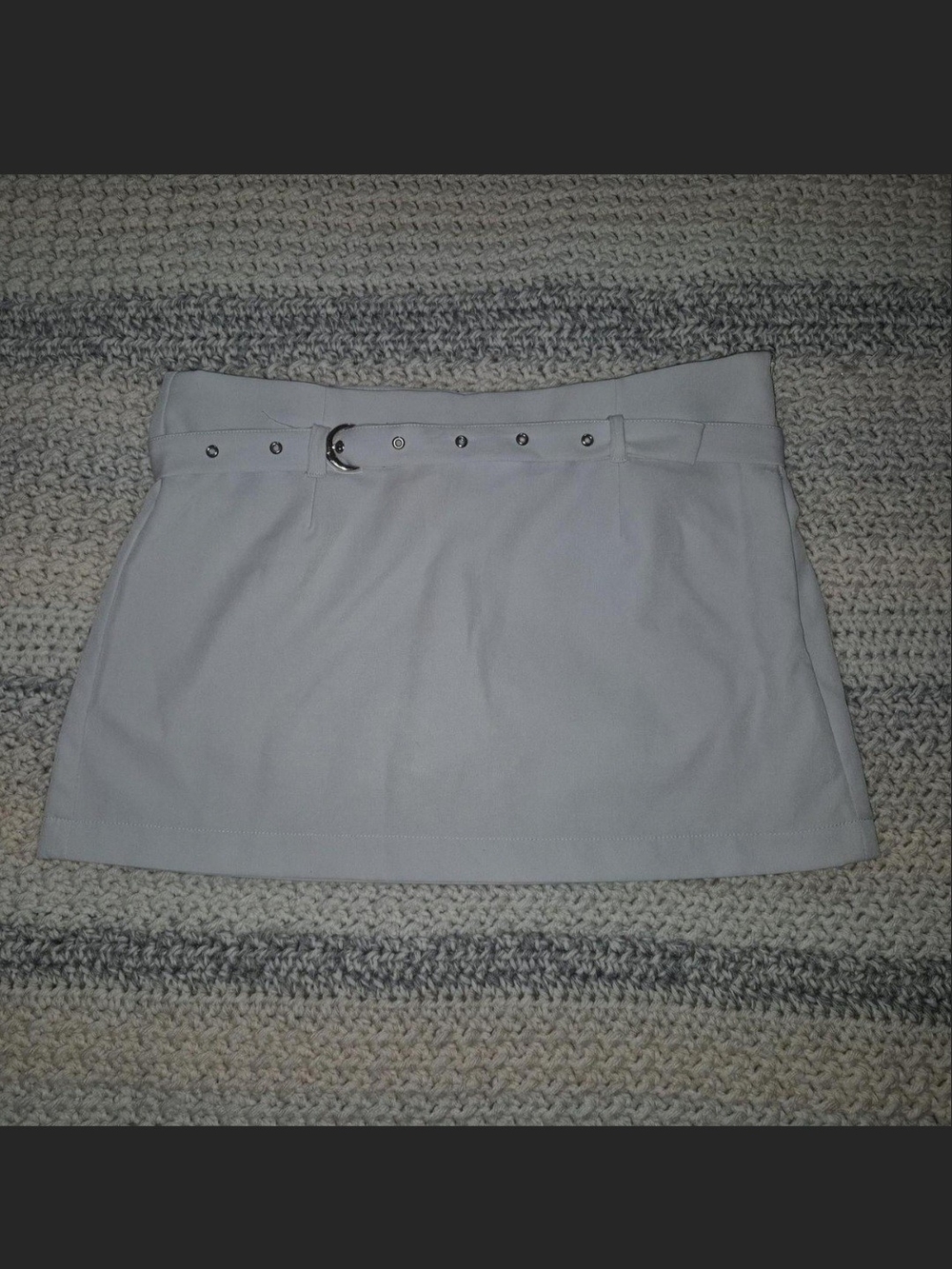 Streetwear Society Light Gray Mini Skirt with Silver Buckle